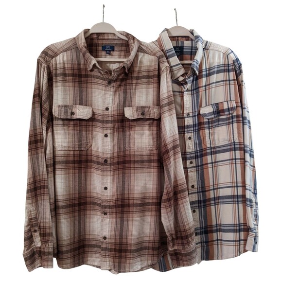 GEORGE Flannel Long Sleeve Plaid Shirts (2) Sz 3XLT - Picture 1 of 5